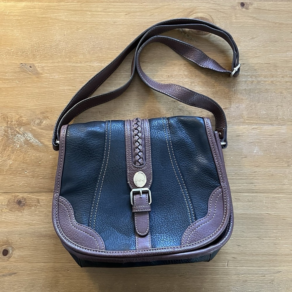 b.o.c. Born Concepts Black Brown Crossbody Saddle Bag‎ Braided Accent Equestrian